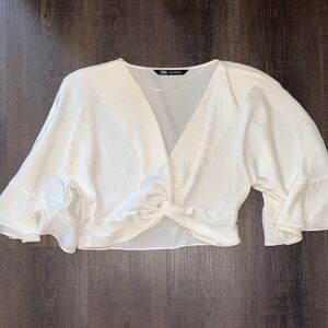 Zara Ivory Twist-Front Crop Top